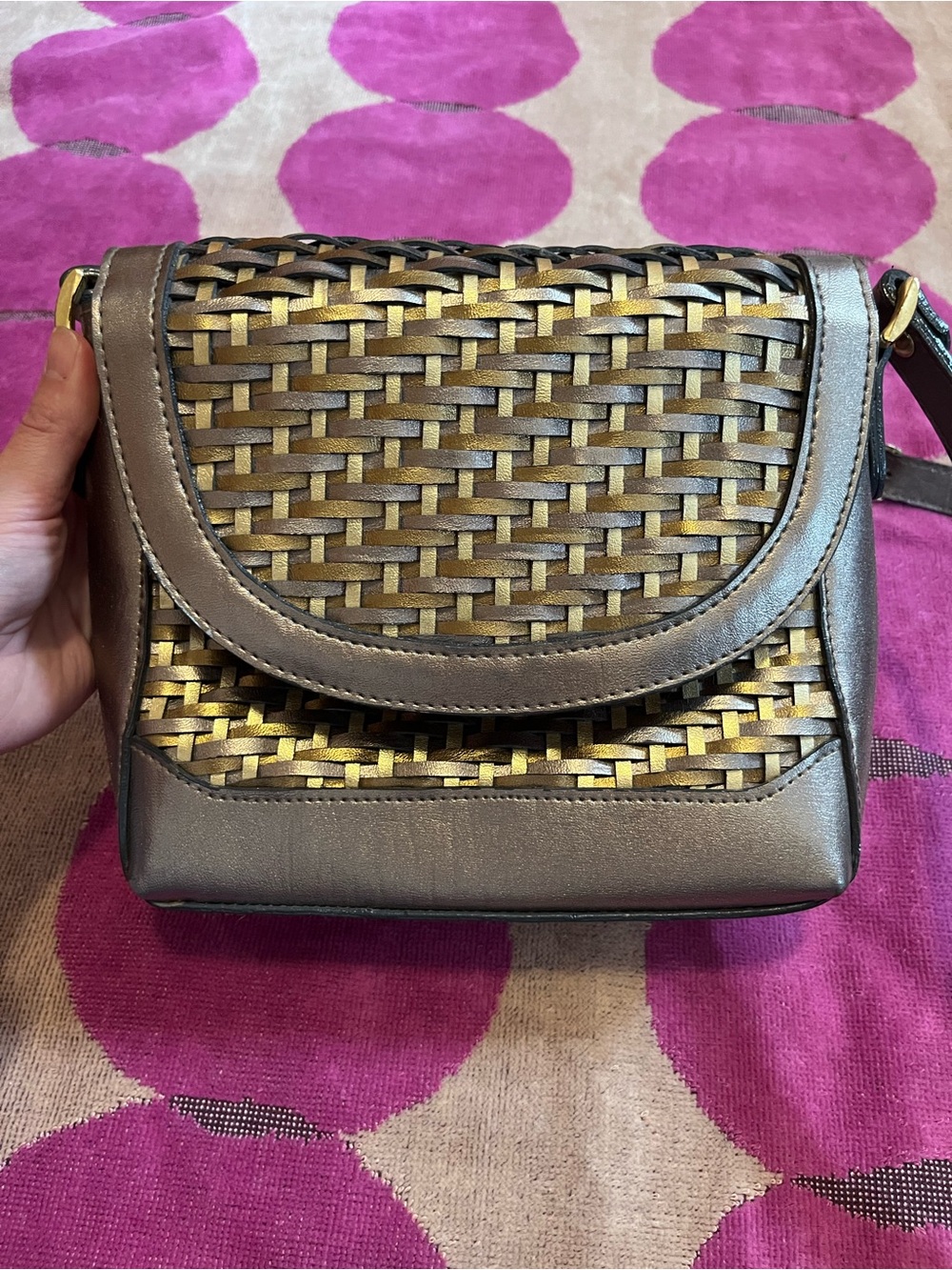 Metallic Basketweave Crossbody Purse